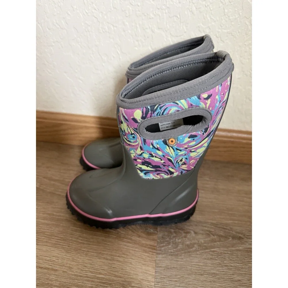 Bogs Kids Cold Weather Boots Girls Size 9 Marble Print Gray Winter Fall